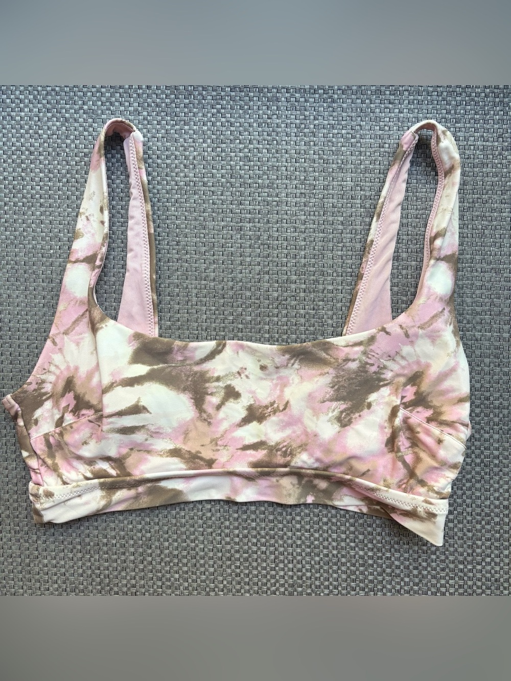 Aerie Sz M Scoop Wide Stripe Tie Dye Brown/Pink Bikini Top